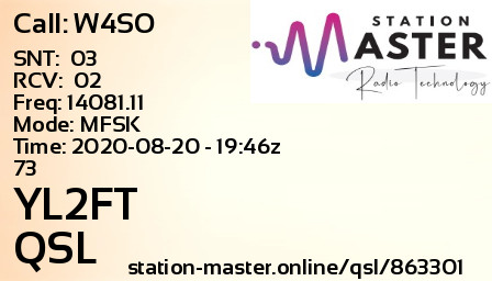 QSL Card for YL2FT QSO with W4SO