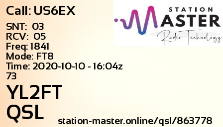 QSL Card for YL2FT QSO with US6EX