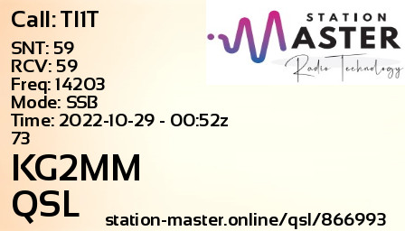 QSL Card for KG2MM QSO with TI1T