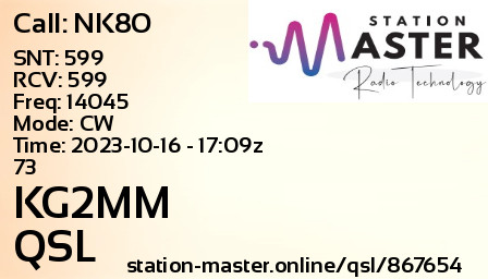 QSL Card for KG2MM QSO with NK8O