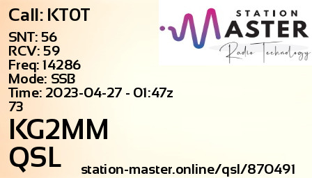 QSL Card for KG2MM QSO with KT0T