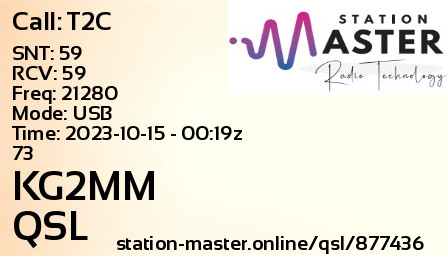 QSL Card for KG2MM QSO with T2C