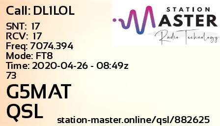 QSL Card for G5MAT QSO with DL1LOL