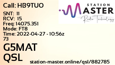 QSL Card for G5MAT QSO with HB9TUO