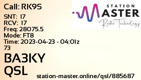 QSL Card for BA3KY QSO with RK9S