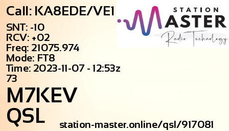 QSL Card for M7KEV QSO with KA8EDE/VE1
