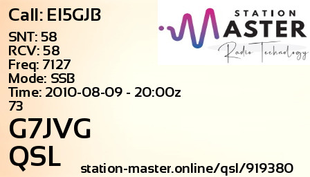 QSL Card for G7JVG QSO with EI5GJB