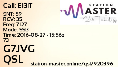 QSL Card for G7JVG QSO with EI3IT