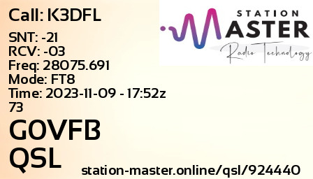 QSL Card for G0VFB QSO with K3DFL