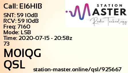 QSL Card for M0IQG QSO with EI6HIB