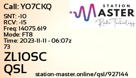 QSL Card for ZL1OSC QSO with YO7CKQ