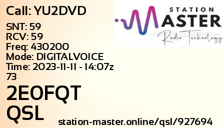 QSL Card for 2E0FQT QSO with YU2DVD
