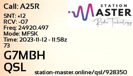 QSL Card for G7MBH QSO with A25R