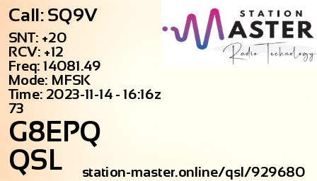 QSL Card for G8EPQ QSO with SQ9V