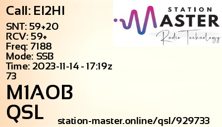 QSL Card for M1AOB QSO with EI2HI