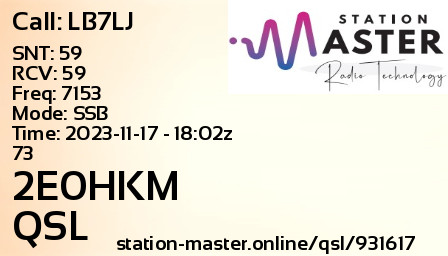 QSL Card for 2E0HKM QSO with LB7LJ