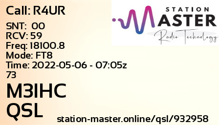 QSL Card for M3IHC QSO with R4UR