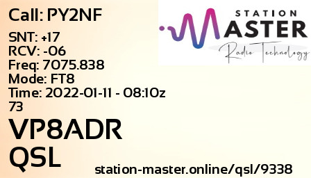 QSL Card for VP8ADR QSO with PY2NF