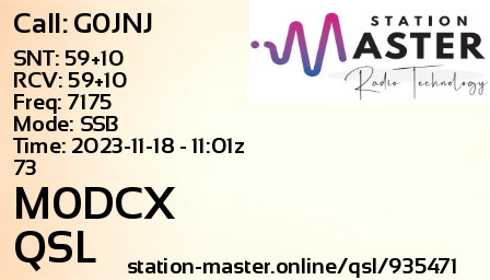 QSL Card for M0DCX QSO with G0JNJ