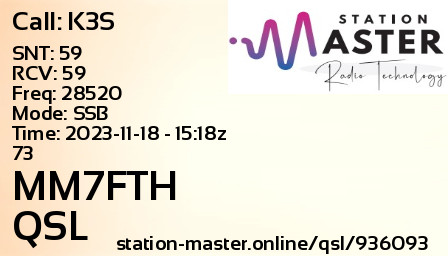 QSL Card for MM7FTH QSO with K3S