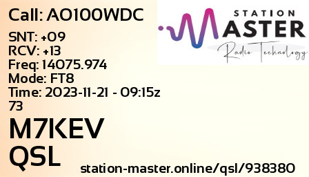 QSL Card for M7KEV QSO with AO100WDC