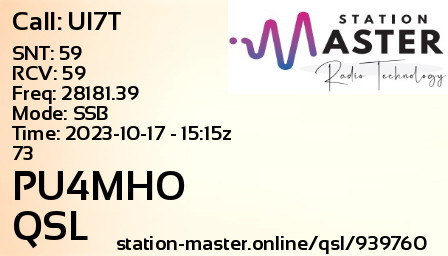 QSL Card for PU4MHO QSO with UI7T