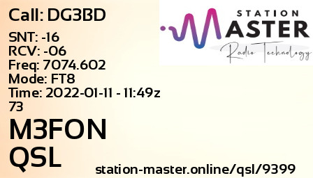QSL Card for M3FON QSO with DG3BD