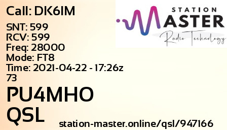 QSL Card for PU4MHO QSO with DK6IM