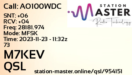 QSL Card for M7KEV QSO with AO100WDC