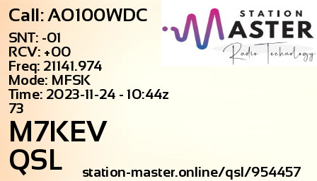 QSL Card for M7KEV QSO with AO100WDC