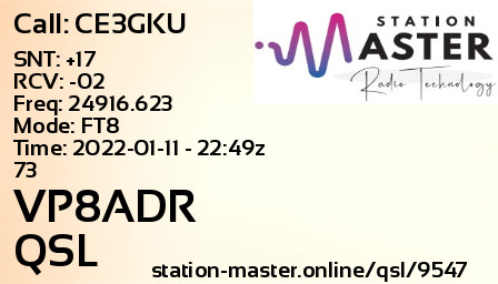 QSL Card for VP8ADR QSO with CE3GKU