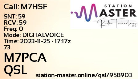 QSL Card for M7PCA QSO with M7HSF