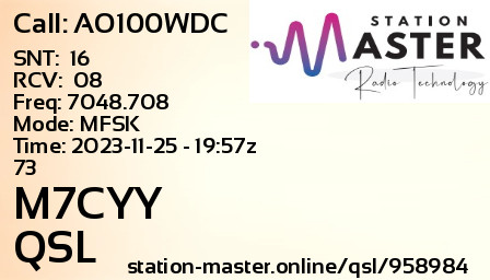 QSL Card for M7CYY QSO with AO100WDC