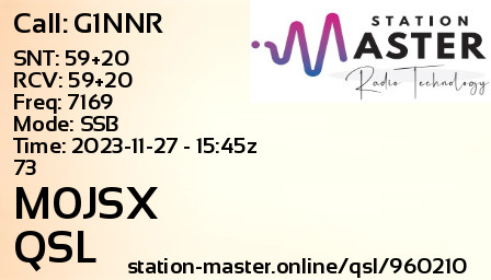QSL Card for M0JSX QSO with G1NNR