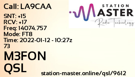 QSL Card for M3FON QSO with LA9CAA