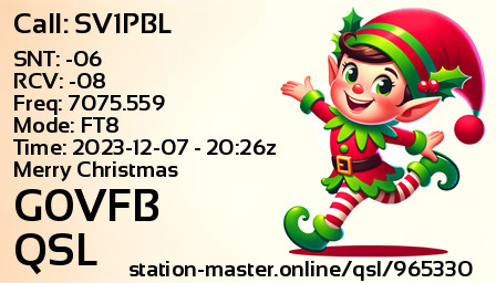 QSL Card for G0VFB QSO with SV1PBL