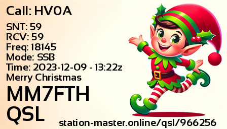 QSL Card for MM7FTH QSO with HV0A