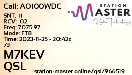QSL Card for M7KEV QSO with AO100WDC