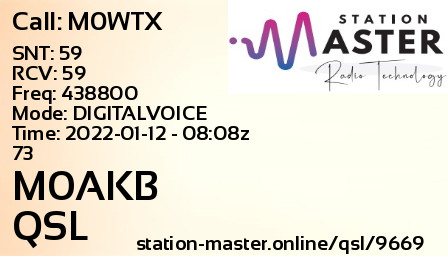 QSL Card for M0AKB QSO with M0WTX
