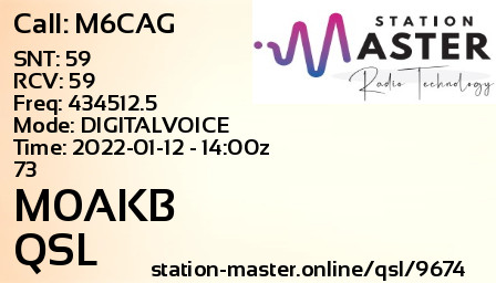 QSL Card for M0AKB QSO with M6CAG