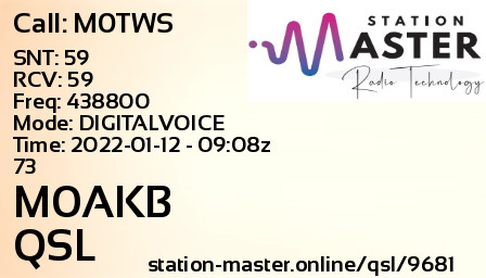QSL Card for M0AKB QSO with M0TWS
