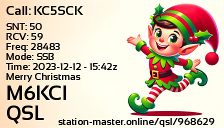 QSL Card for M6KCI QSO with KC5SCK