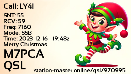 QSL Card for M7PCA QSO with LY4I
