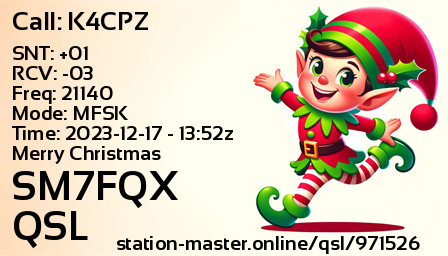 QSL Card for SM7FQX QSO with K4CPZ