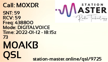 QSL Card for M0AKB QSO with M0XDR