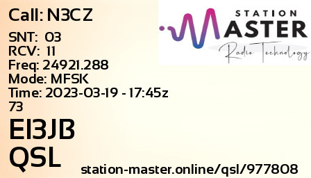 QSL Card for EI3JB QSO with N3CZ