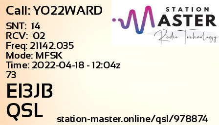 QSL Card for EI3JB QSO with YO22WARD