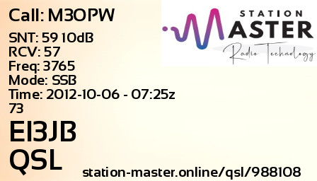 QSL Card for EI3JB QSO with M3OPW