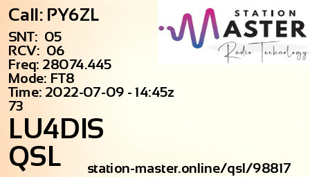 QSL Card for LU4DIS QSO with PY6ZL