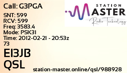 QSL Card for EI3JB QSO with G3PGA